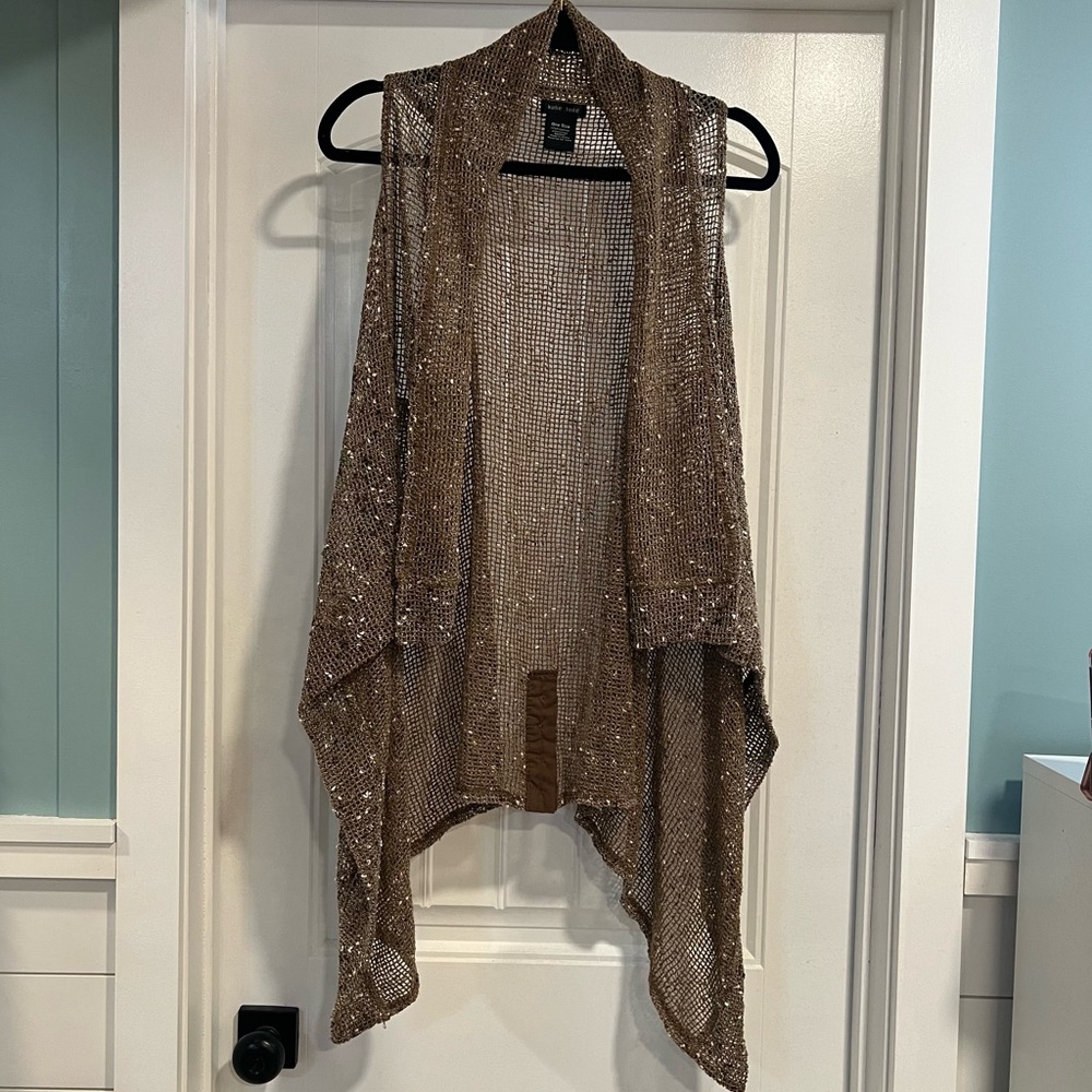 Katie Todd Shades of Brown Cardigan Open Weave Mesh Vest. One Size.‎